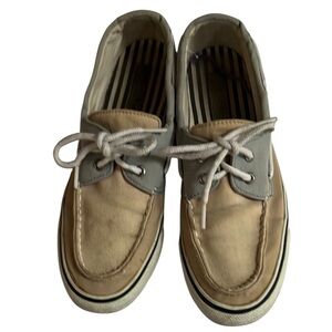 Sperry Top Siders size 9 boat shoes light tan and blue